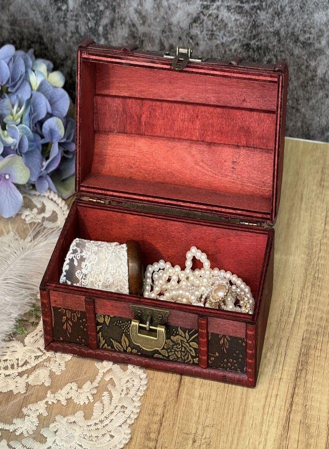 Amedoo Treasure Chest Box With Lock, Wooden Storage Box Decorative Box Decorative Storage Box With Lids, Pirate Keepsake Box for Jewelry Trinkets Kids Gifts (Medium) - Image 5